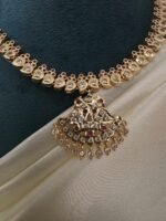 Traditional Micro Gold-Polished Manga Malai Attigai with Chandelier Drop Pendant - Image 4