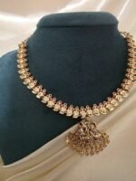 Traditional Micro Gold-Polished Manga Malai Attigai with Chandelier Drop Pendant - Image 2